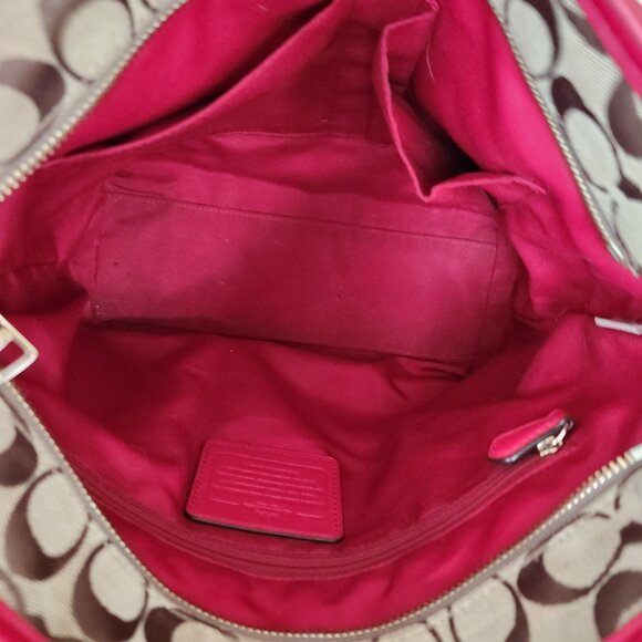 Coach Signature Khaki & Red Leather Medium Handbag Satchel Purse - Picture 12 of 14